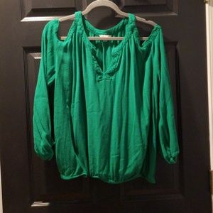 CATO Kelly Green Cold Shoulder Peasant Top